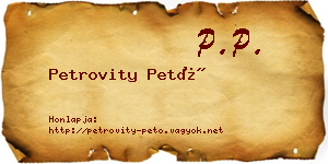 Petrovity Pető névjegykártya